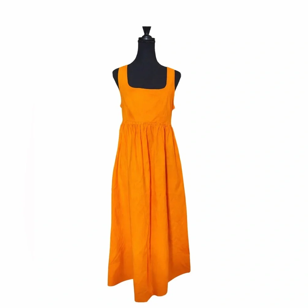 NWOT o.p.t Orange Cotton Midi Dress Open Back Size M Summer - Picture 2 of 4